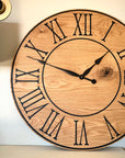 Large Flat Sawn White Oak Wall Clock with Black Roman Numerals - Hazel Oak Farms Handmade Furniture in Iowa, USA