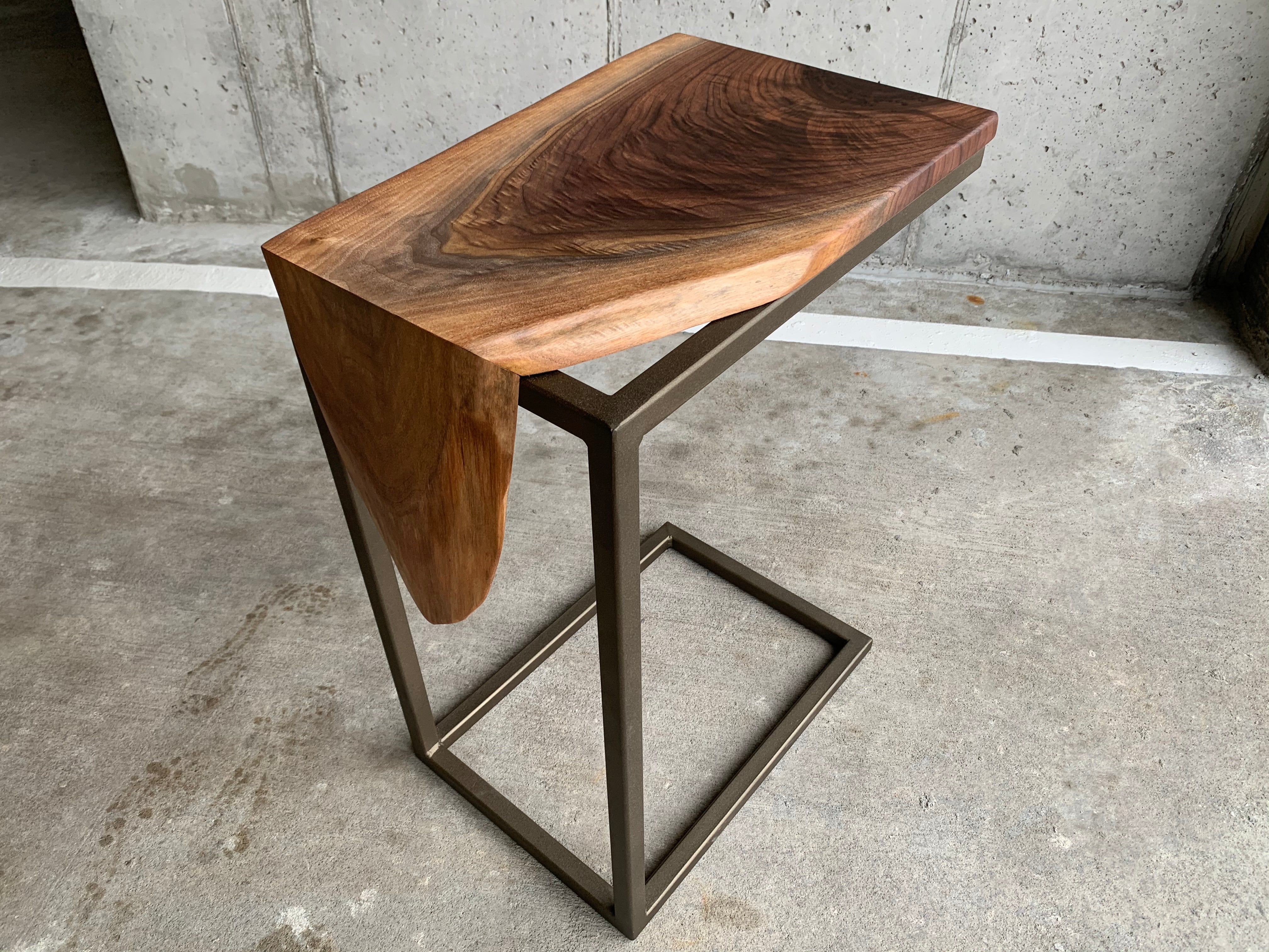 Live Edge Walnut Waterfall C Table with Gold Metal