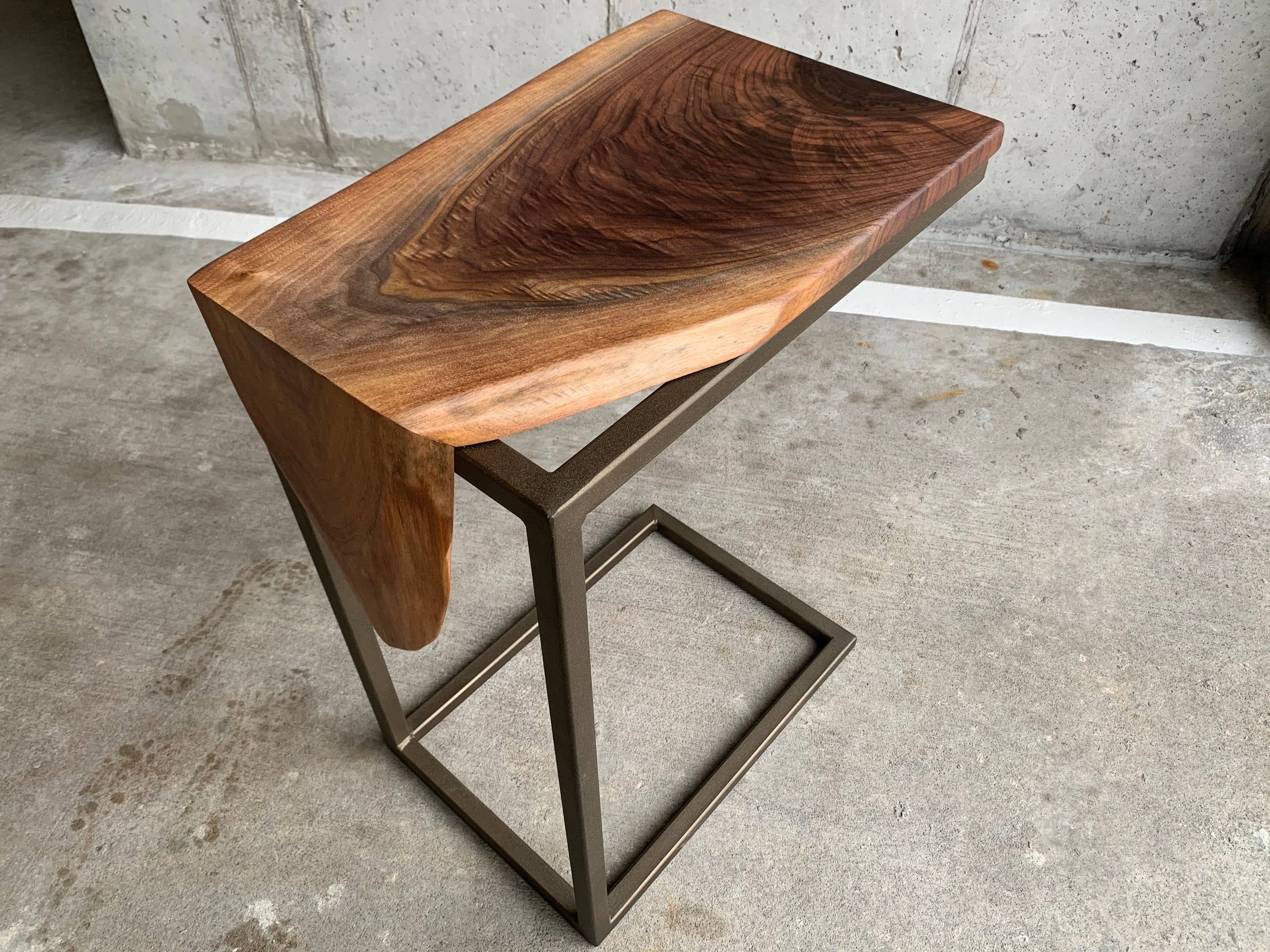 Live Edge Walnut Waterfall C Table with Gold Metal