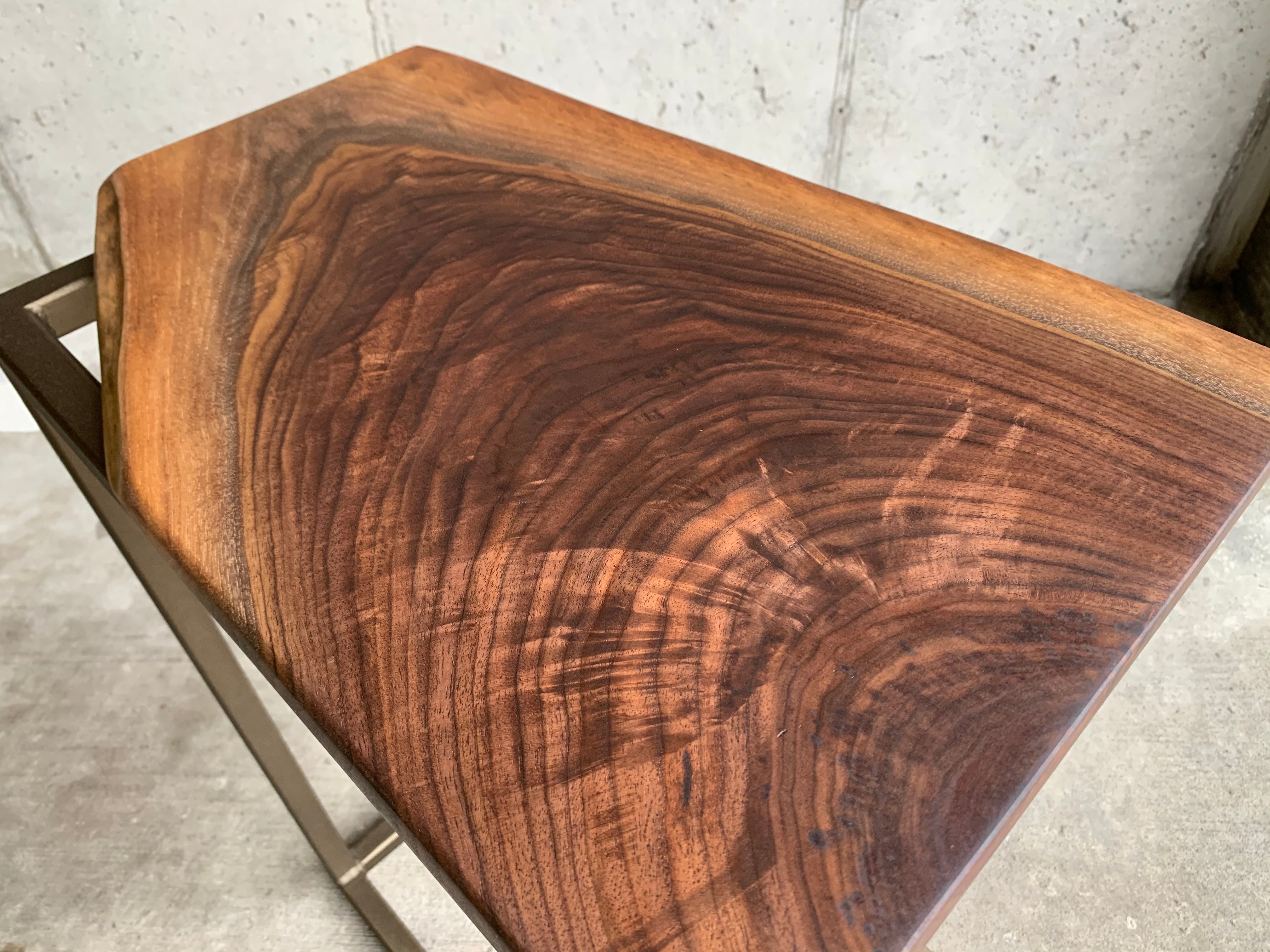 Live Edge Walnut Waterfall C Table with Gold Metal