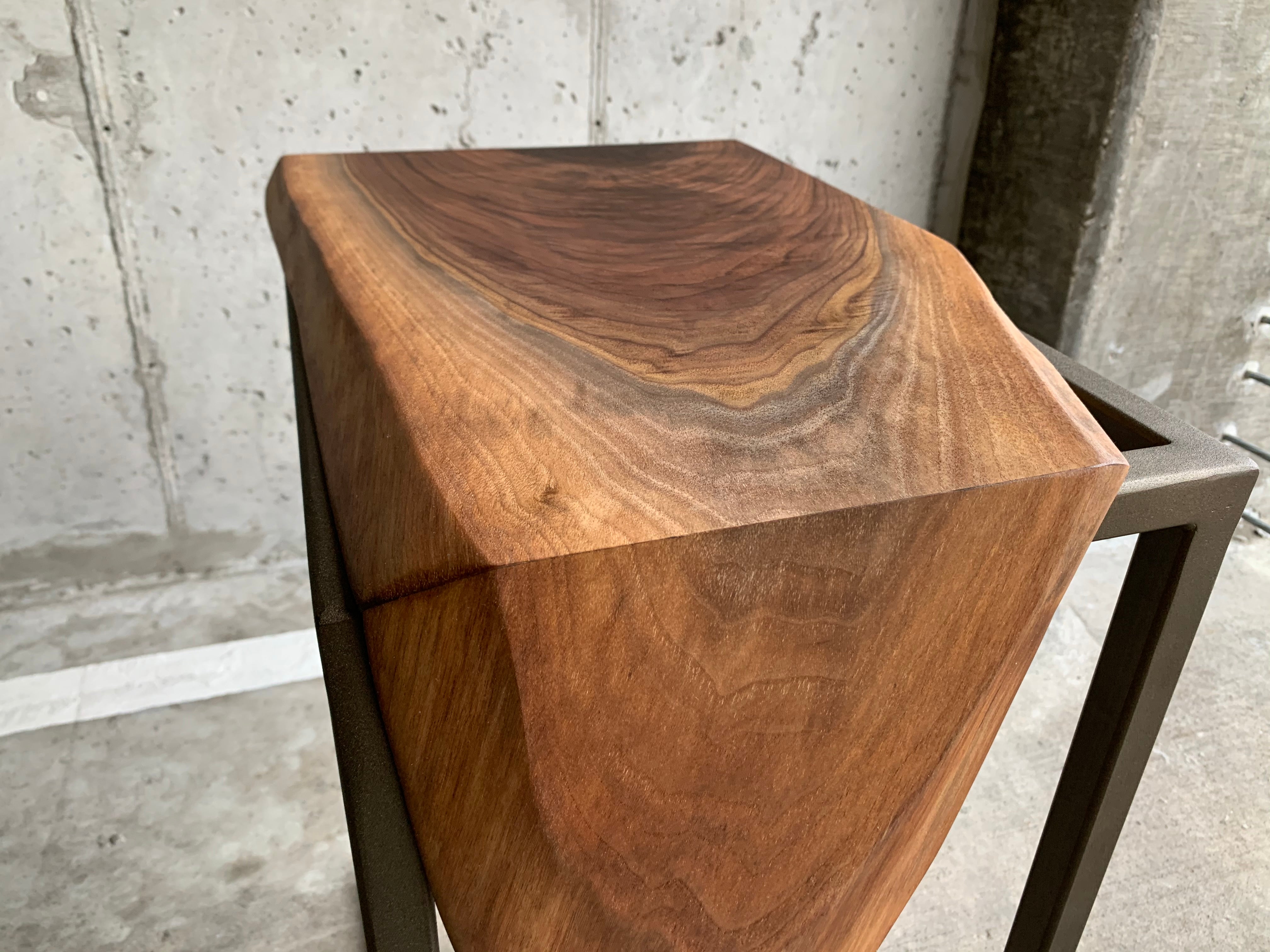 Live Edge Walnut Waterfall C Table with Gold Metal