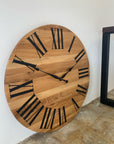 Large White Oak Wall Clock with Black Roman Numerals - Hazel Oak Farms