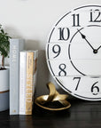 White Lightly Distressed Large Wall Clock with Black Numbers (in stock)