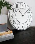 White Lightly Distressed Large Wall Clock with Black Numbers (in stock)