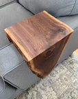 Extra Long Round Armrest Walnut Waterfall Sofa Table - To the Floor