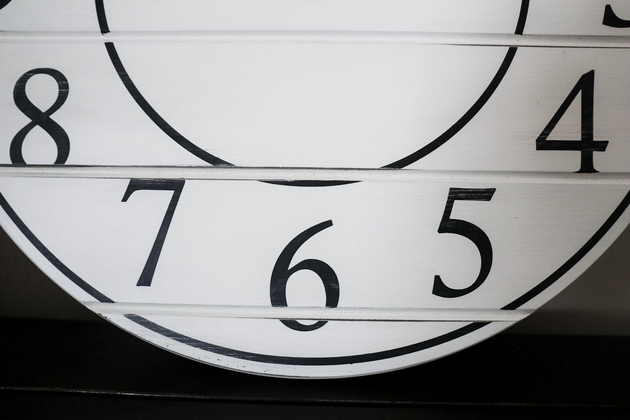 White Lightly Distressed Large Wall Clock with Black Numbers (in stock)