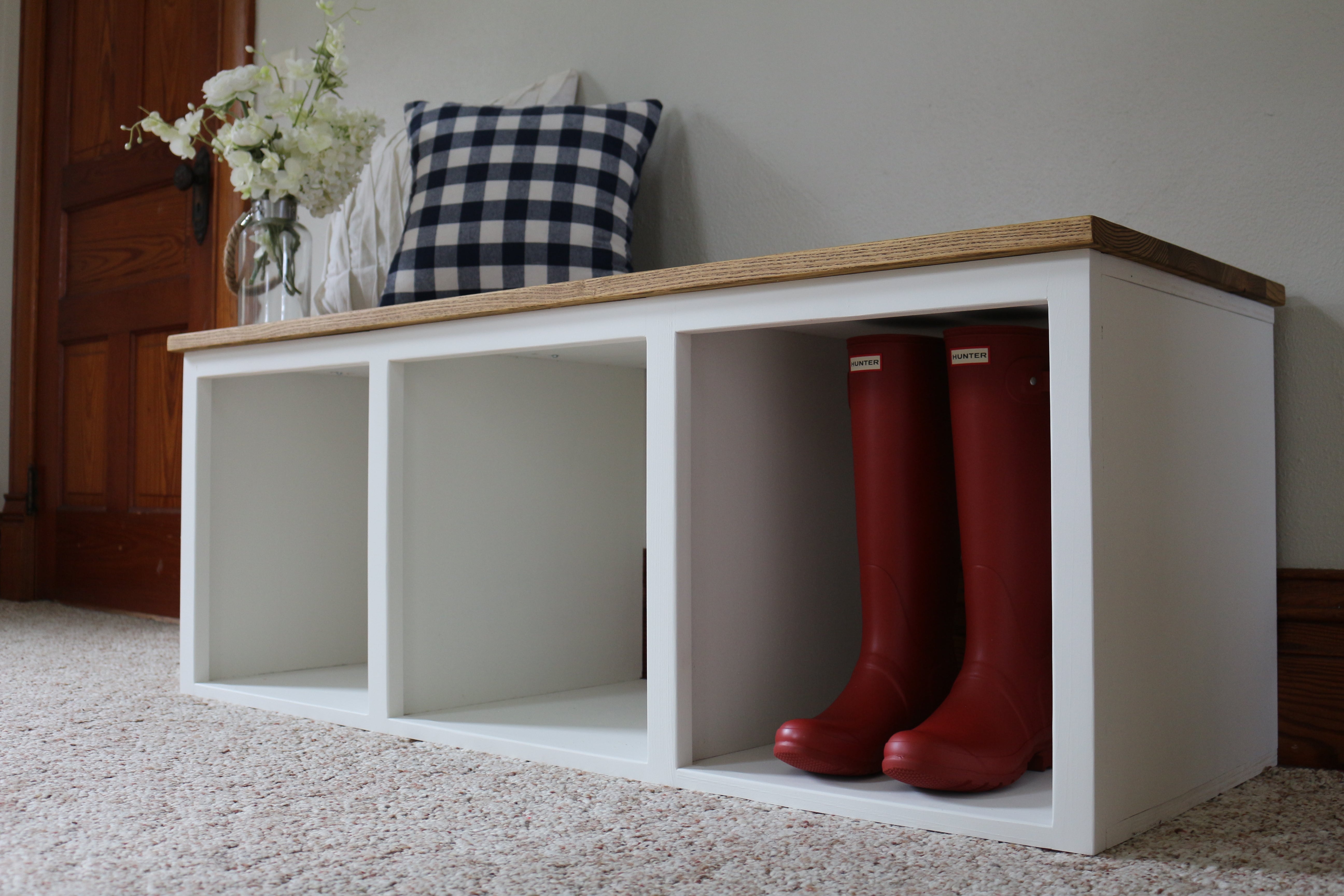 Modern Farmhouse Style Solid Wood Shoe Cabinet Bench