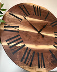 Live Edge Black Walnut Wall Clock with Black Roman Numerals