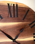 Live Edge Black Walnut Wall Clock with Black Roman Numerals