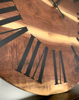 Live Edge Black Walnut Wall Clock with Black Roman Numerals