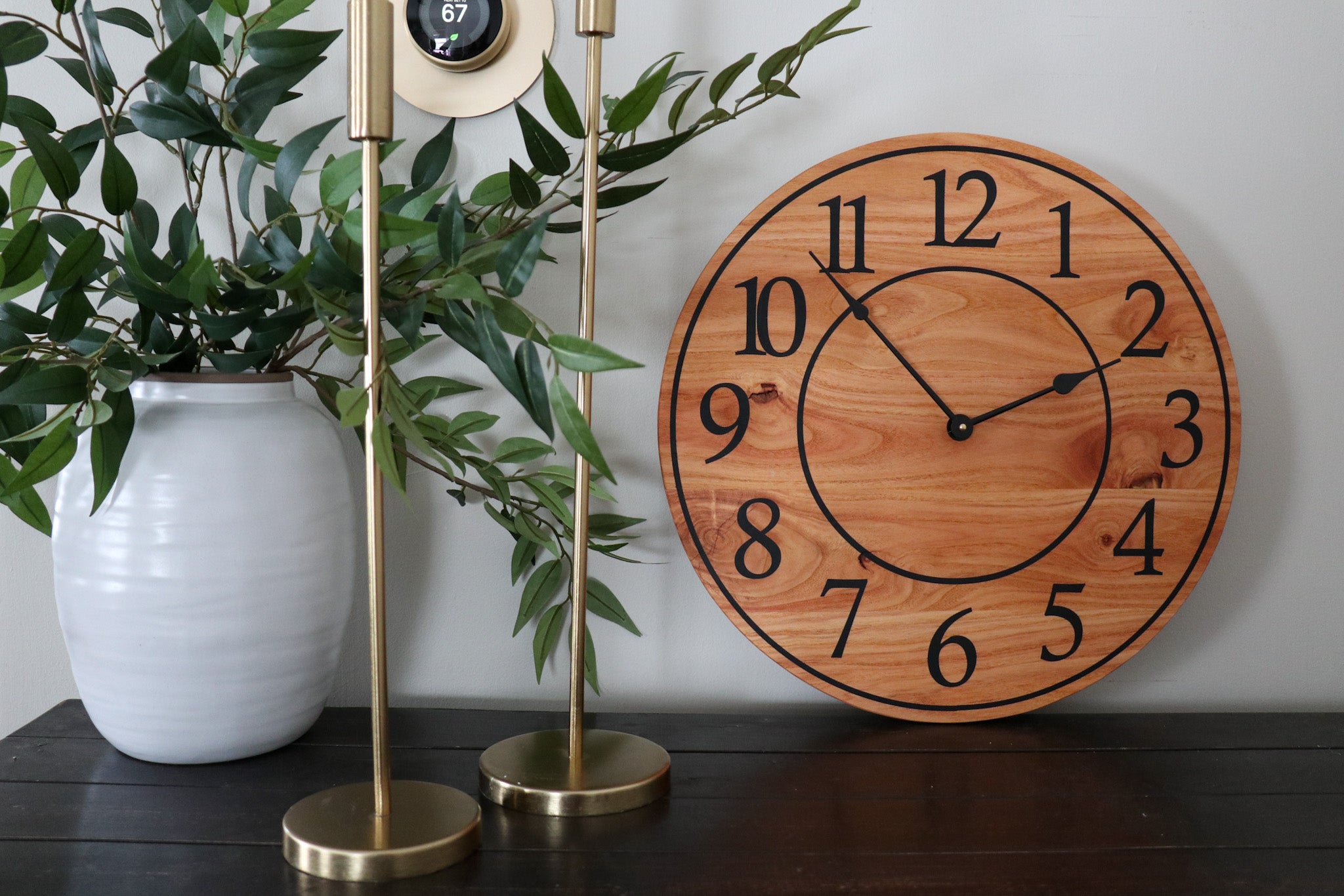 Locust Hardwood Large Wall Clock with Regular Numbers