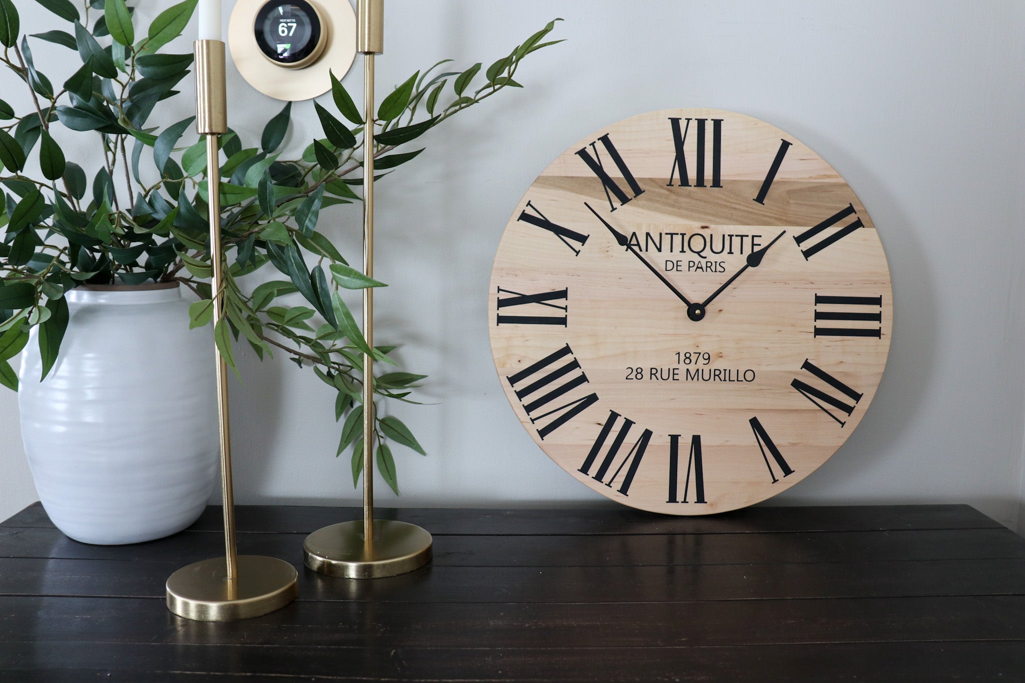 Large French Style Maple Wall Clock with Black Roman Numerals