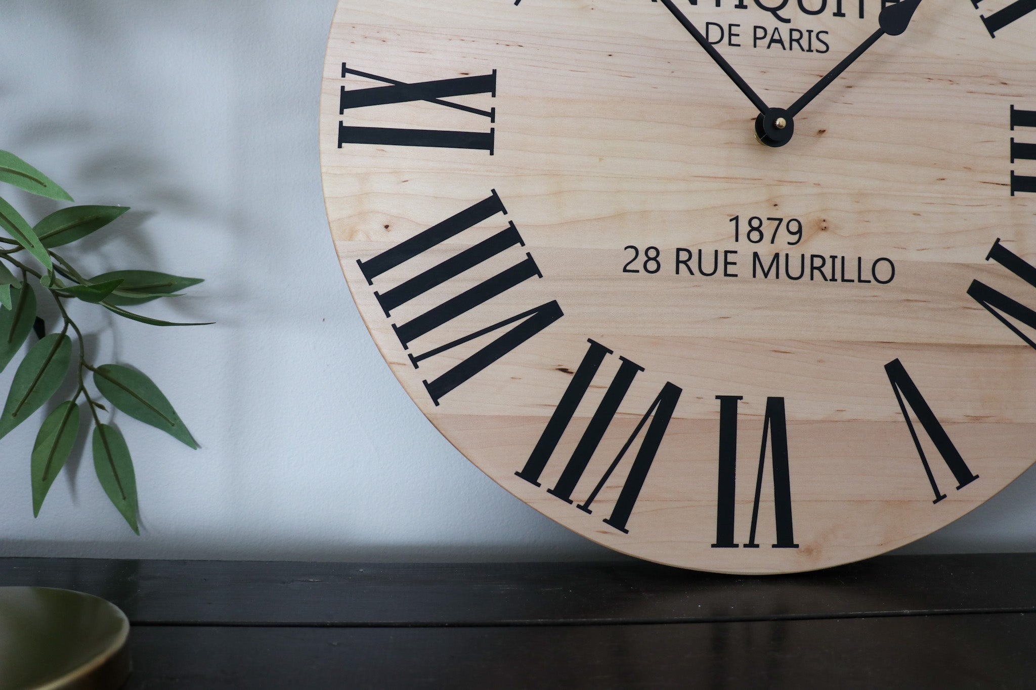 Large French Style Maple Wall Clock with Black Roman Numerals