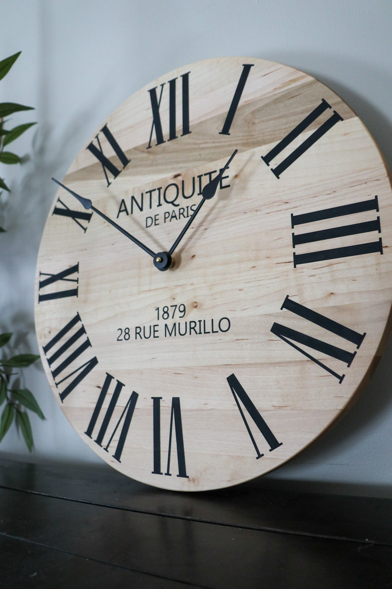 Large French Style Maple Wall Clock with Black Roman Numerals
