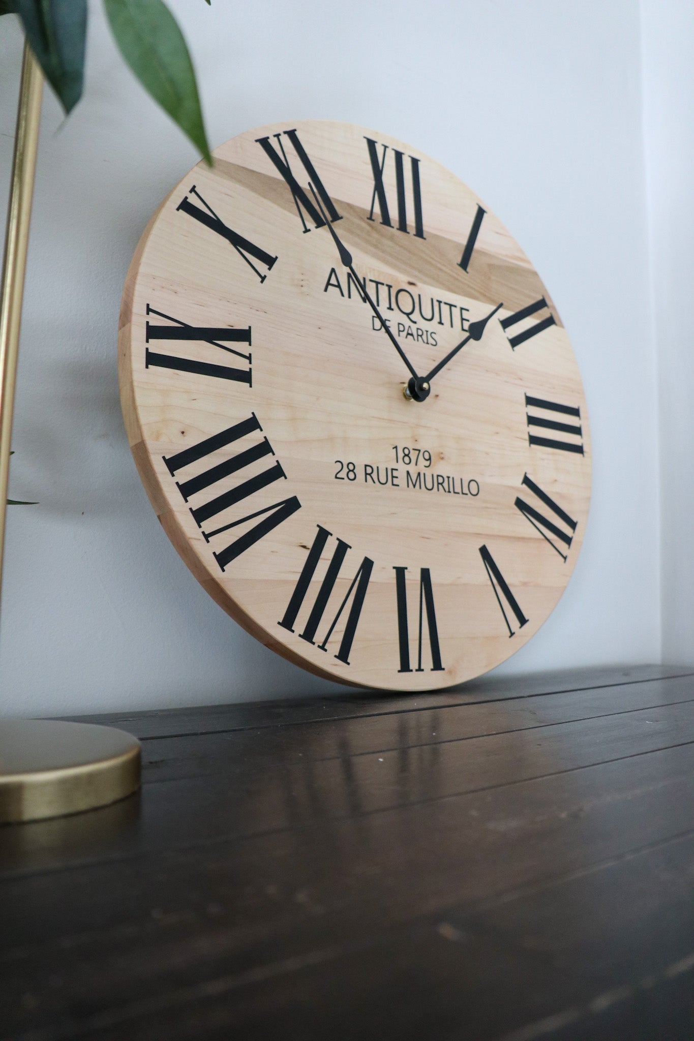 Large French Style Maple Wall Clock with Black Roman Numerals