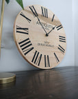 Large French Style Maple Wall Clock with Black Roman Numerals