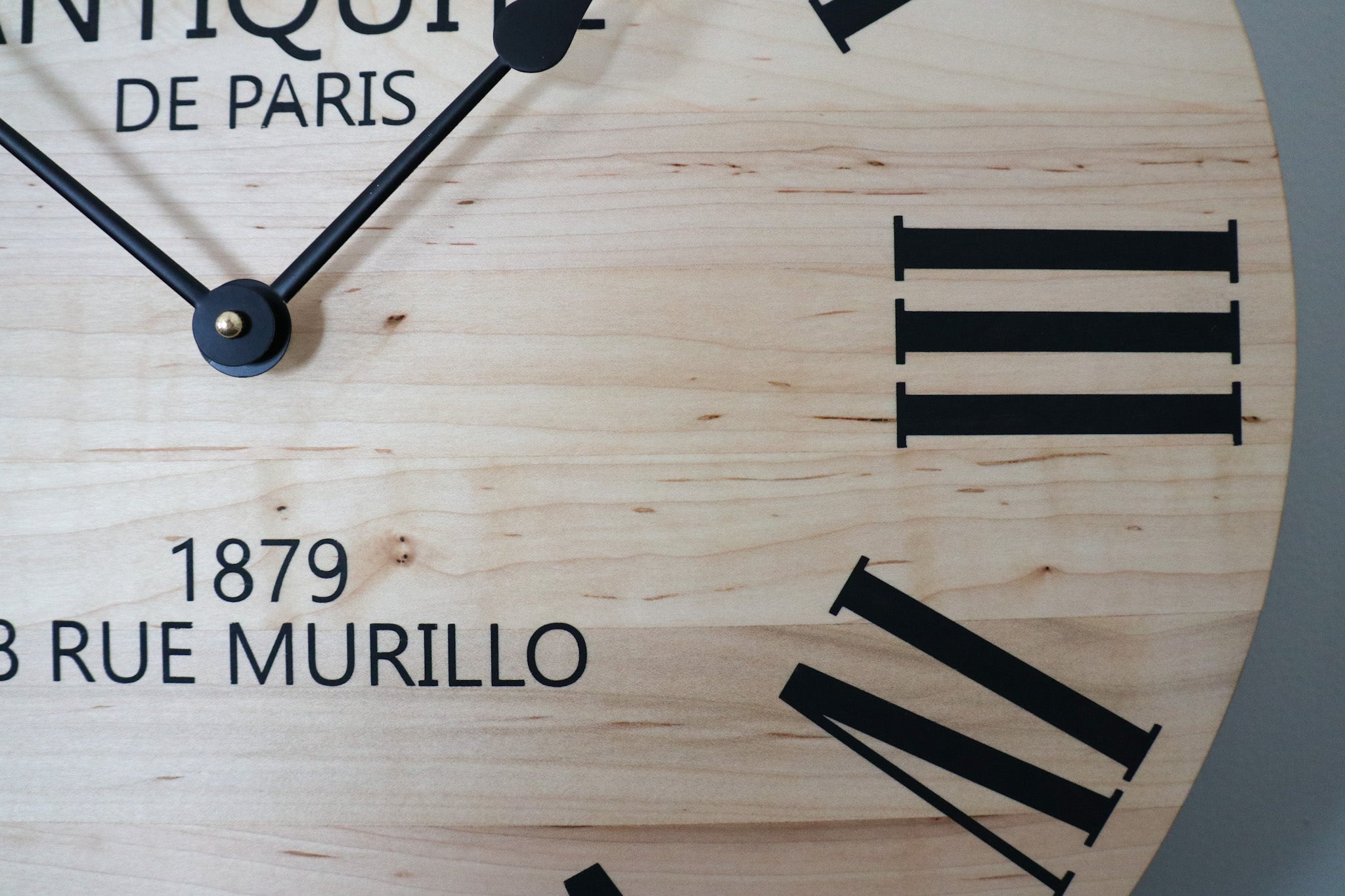 Large French Style Maple Wall Clock with Black Roman Numerals