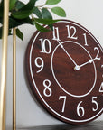 Solid Wood Walnut Wall Clock with White Numbers