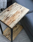 Floor Shelf Spalted Maple Modern C Side Table Handmade Furniture in Iowa, USA