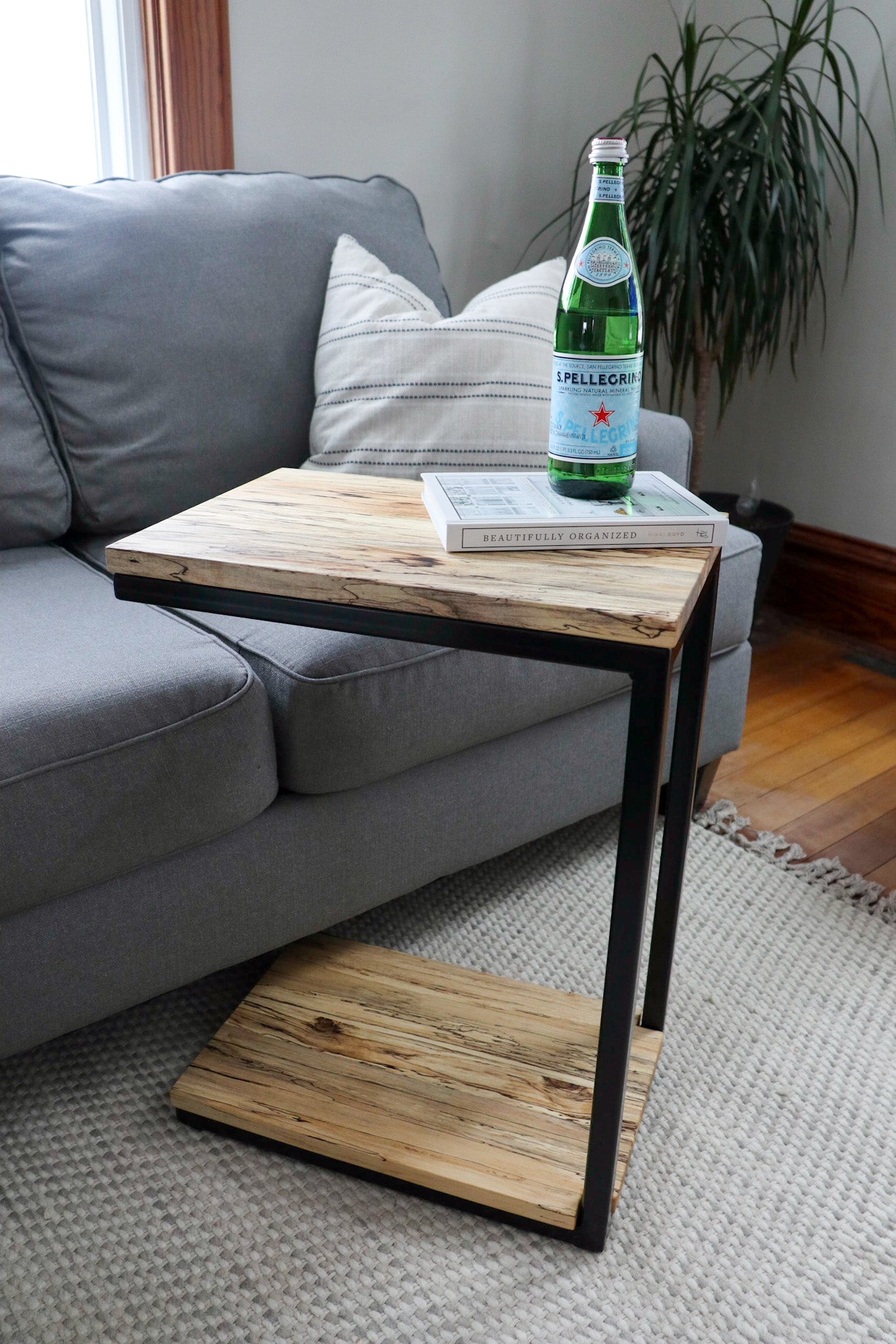 Floor Shelf Spalted Maple Modern C Side Table Handmade Furniture in Iowa, USA