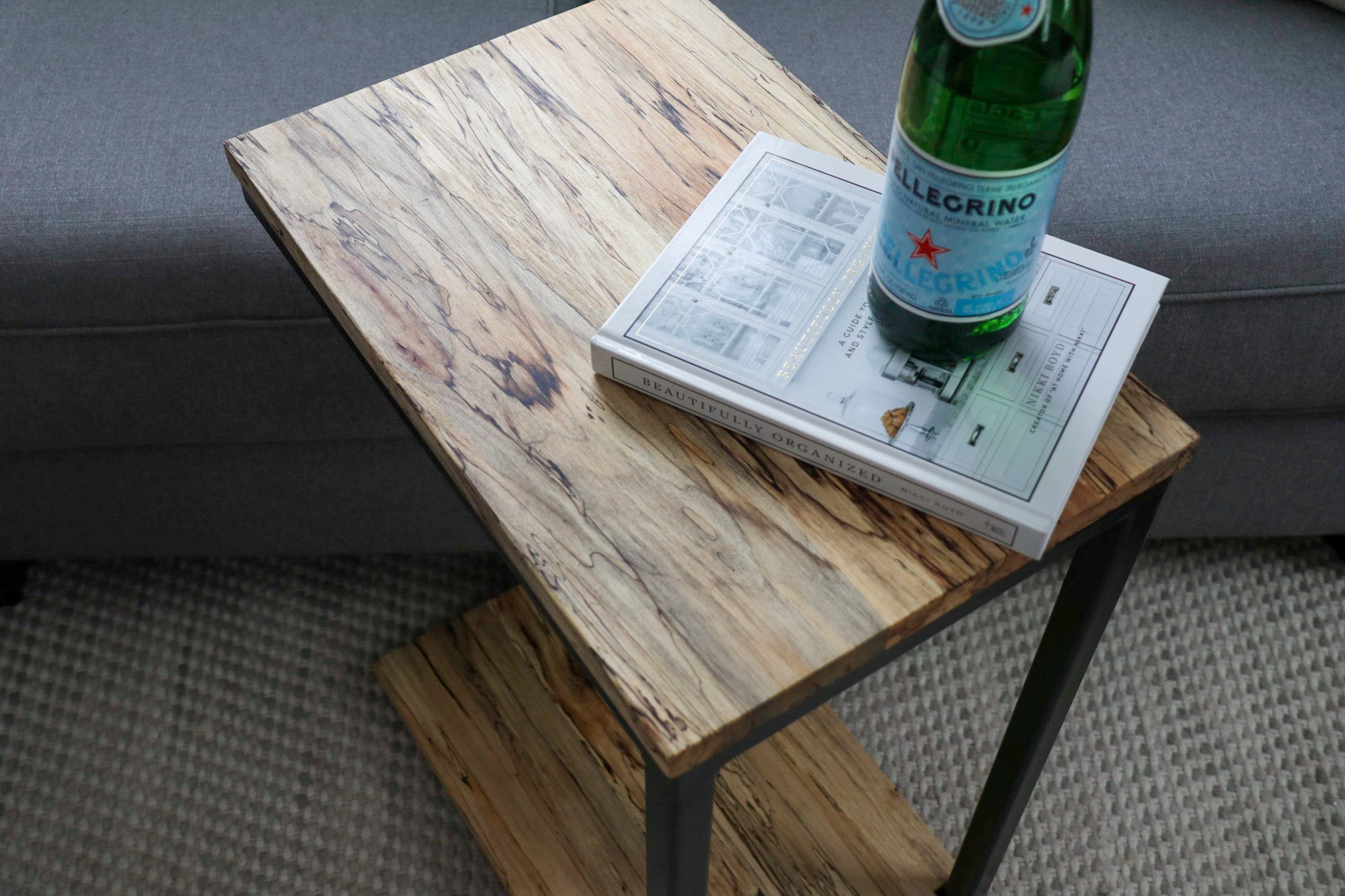 Floor Shelf Spalted Maple Modern C Side Table Handmade Furniture in Iowa, USA