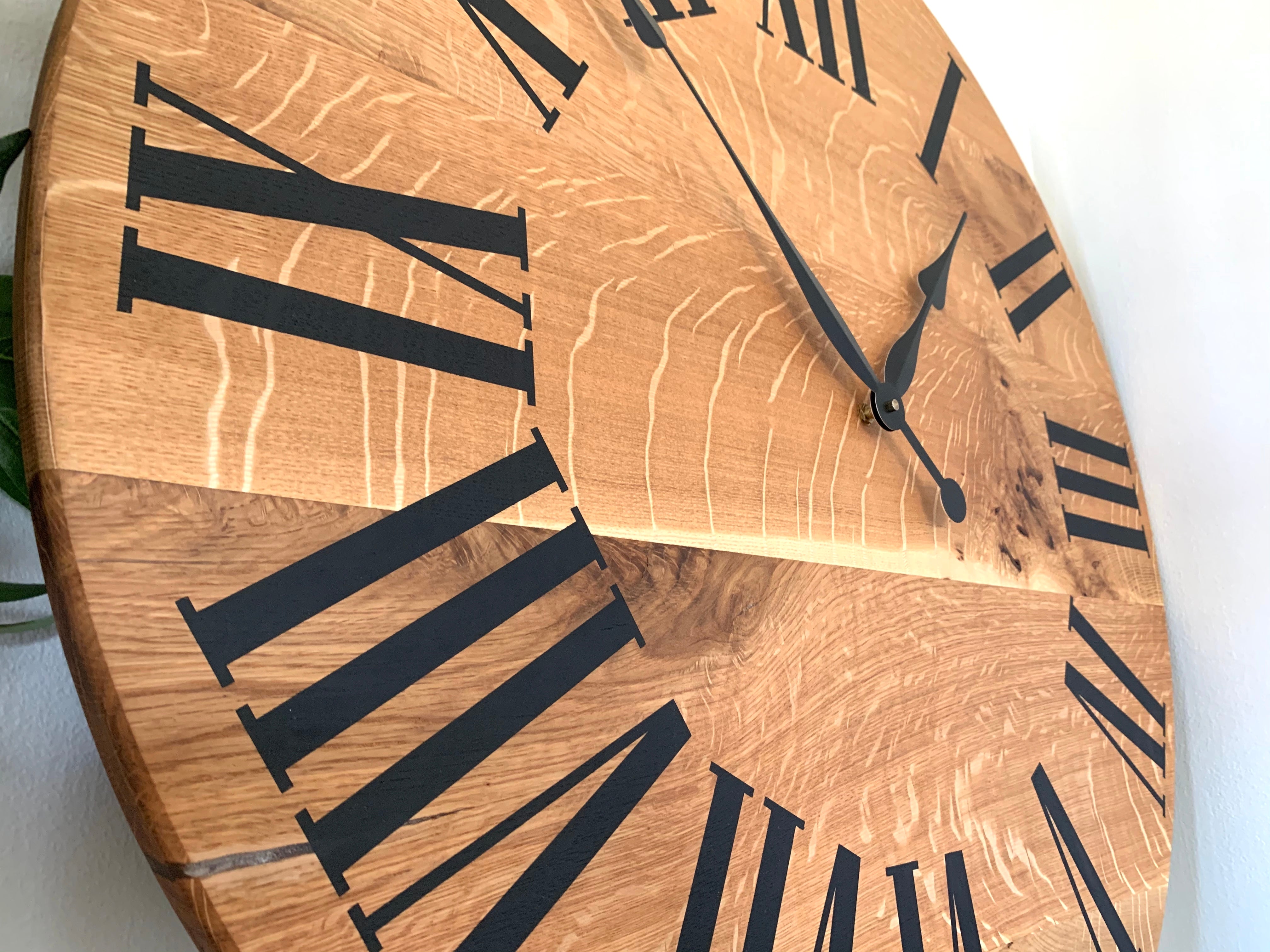 Large Quartersawn White Oak Wall Clock with and Roman Numerals