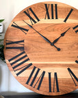 Large Sappy Cherry Hardwood Wall Clock with Black Roman Numerals