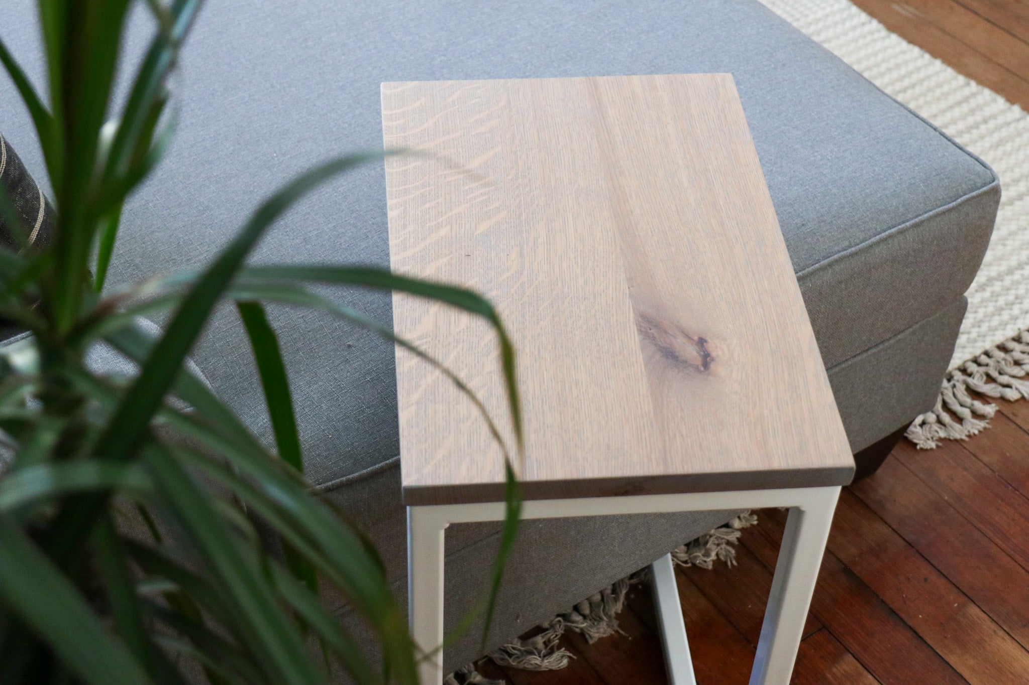 Grey Stained Oak Modern Side C Table Handmade Furniture in Iowa, USA