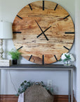 Mid Century Modern Hardwood Spalted Maple Wall Clock with Black Number Lines