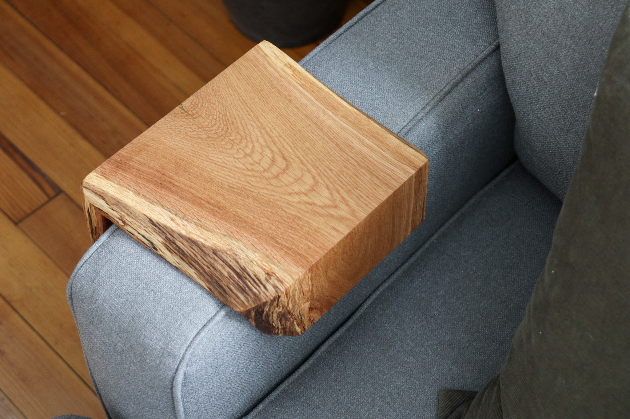 Live Edge White Oak Sofa Armrest Table