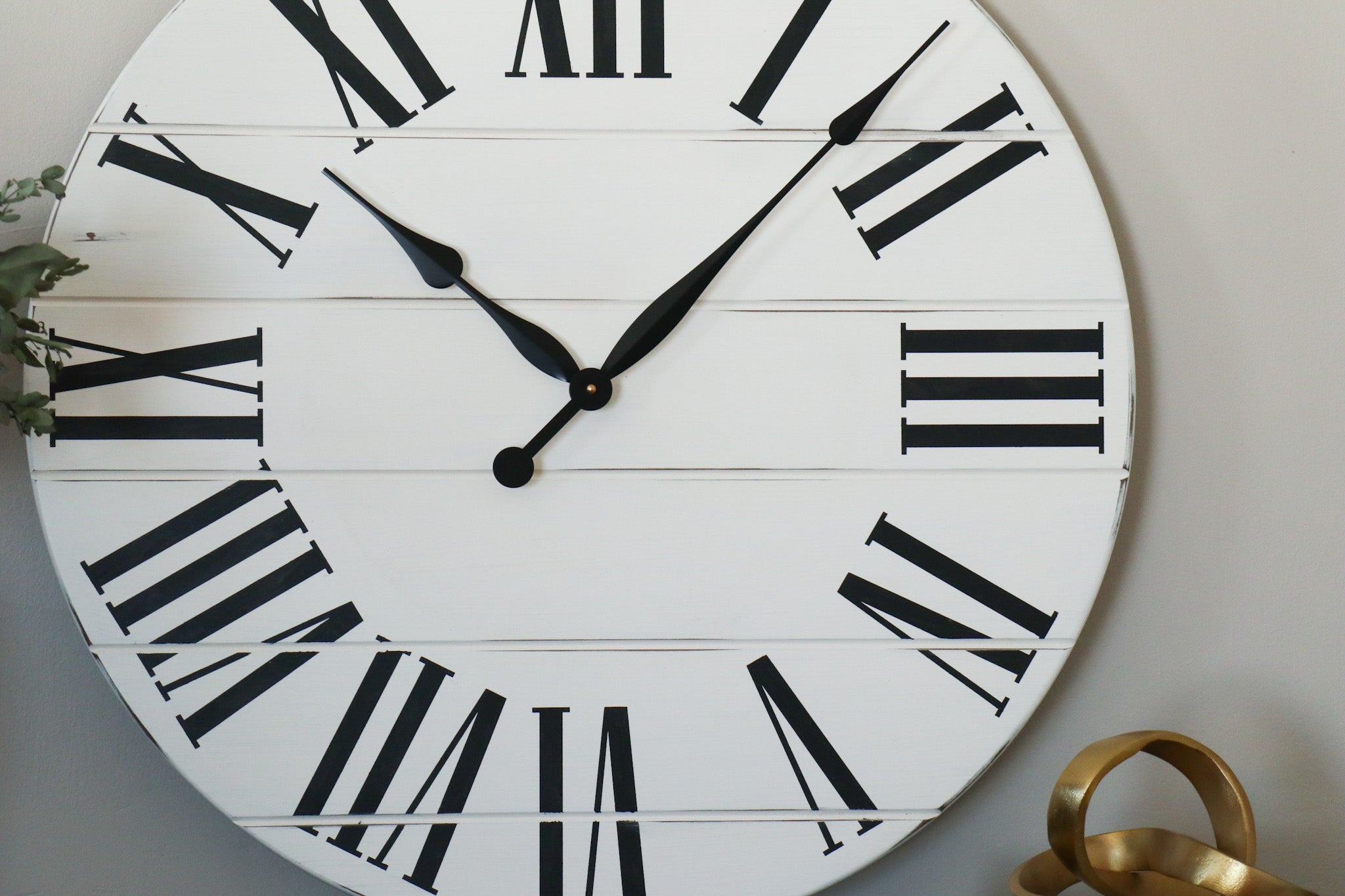 Simple 30&quot; Farmhouse Style Large White Distressed Wall Clock with Black Roman Numerals (in stock)