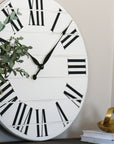 Simple 30" Farmhouse Style Large White Distressed Wall Clock with Black Roman Numerals (in stock)