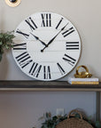 Simple 30" Farmhouse Style Large White Distressed Wall Clock with Black Roman Numerals (in stock)