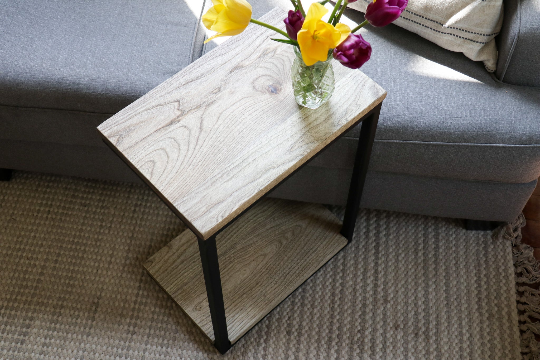 Hackberry Floor Shelf Modern C Side Table Handmade Furniture in Iowa, USA