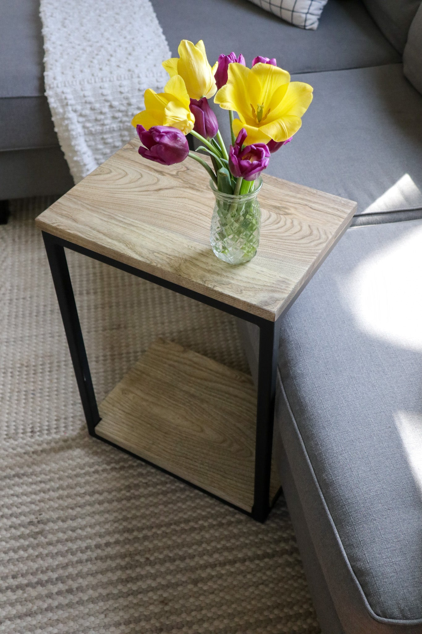 Hackberry Floor Shelf Modern C Side Table Handmade Furniture in Iowa, USA