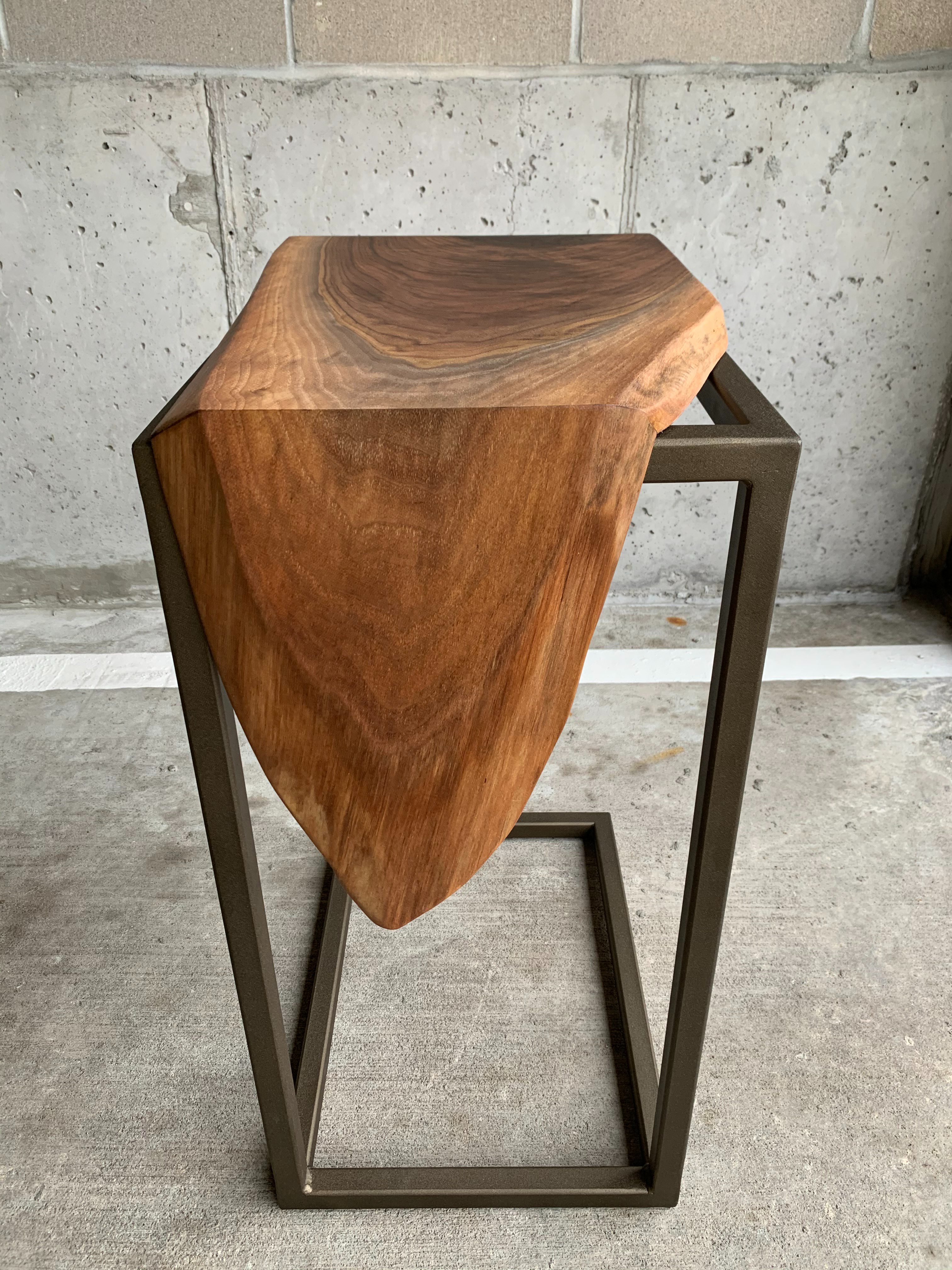 Live Edge Walnut Waterfall C Table with Gold Metal