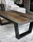 Modern Black Charcoal Ash Wood and Tapered Steel Coffee Table