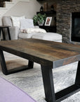 Modern Black Charcoal Ash Wood and Tapered Steel Coffee Table