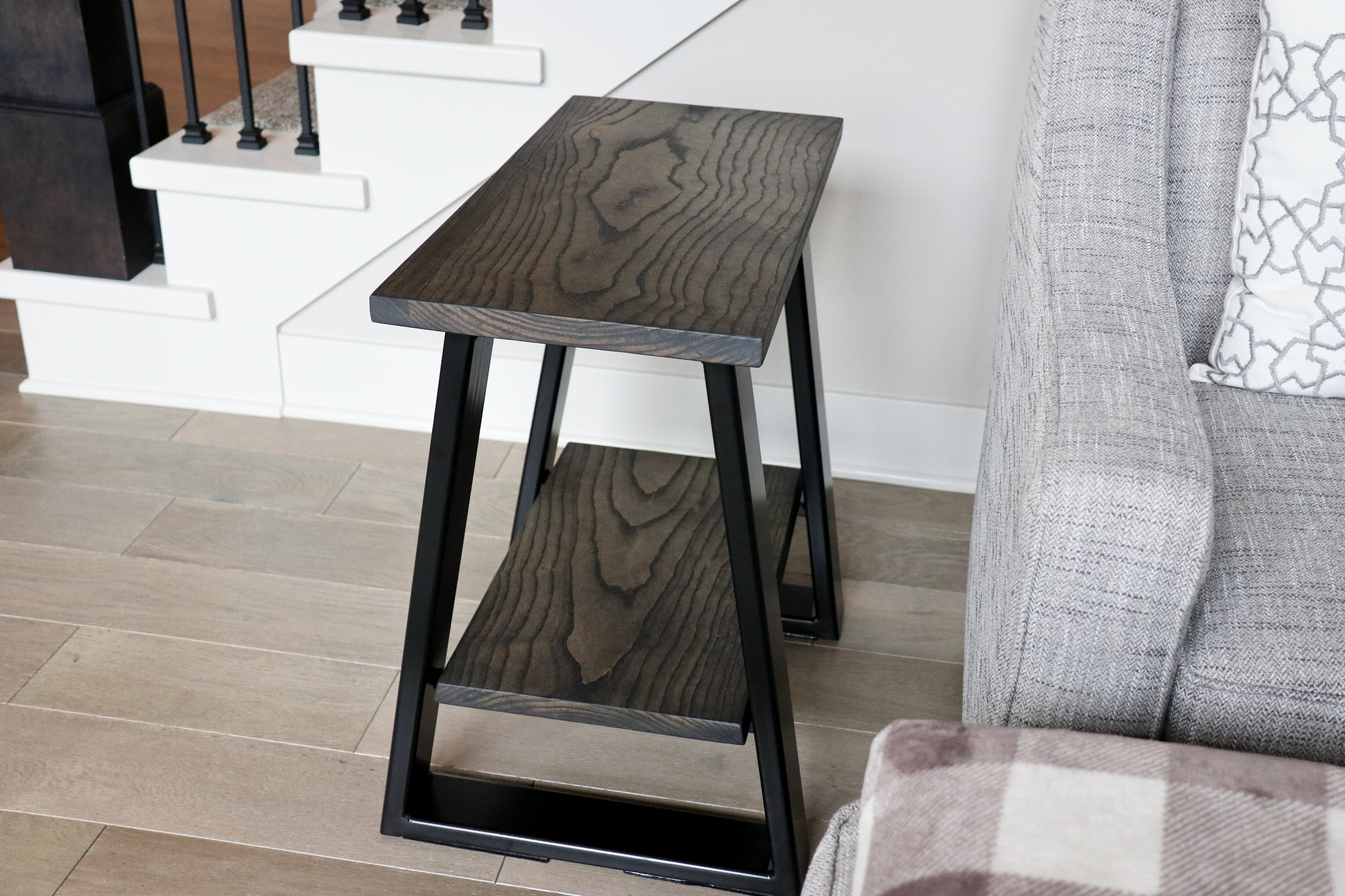 Tapered Industrial Wood & Metal Side Table