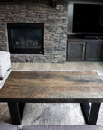 Modern Black Charcoal Ash Wood and Tapered Steel Coffee Table