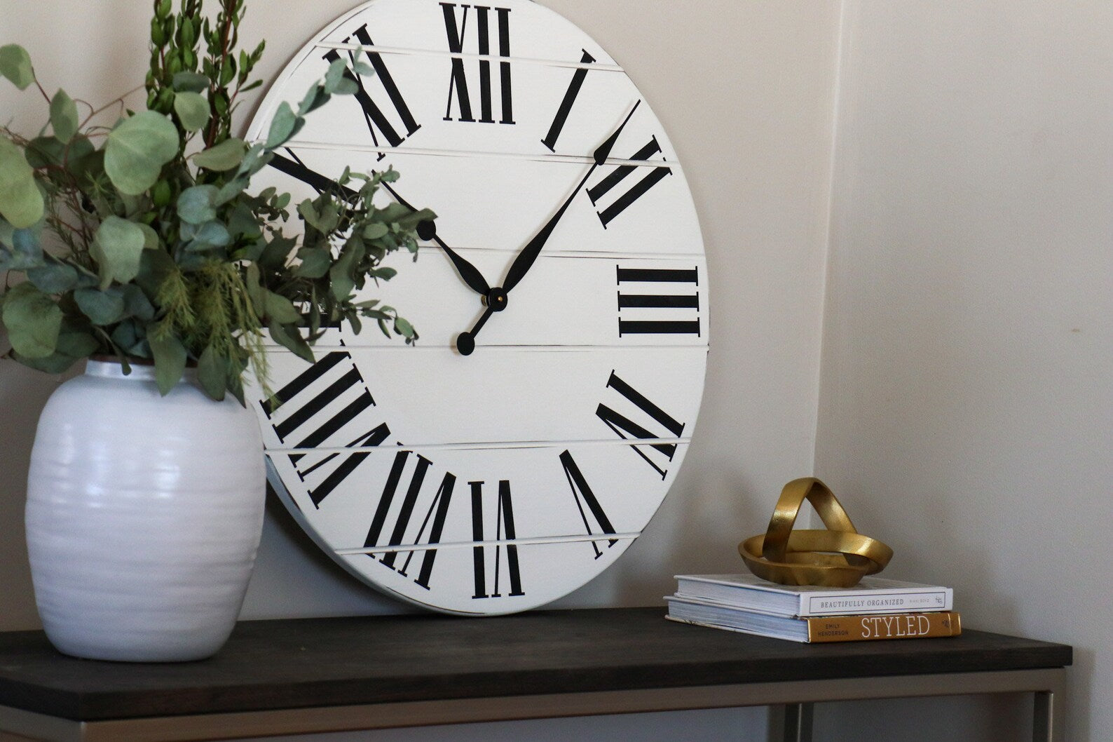 White Lightly Distressed Wooden Farmhouse Wall Clock - Hazel Oak Farms