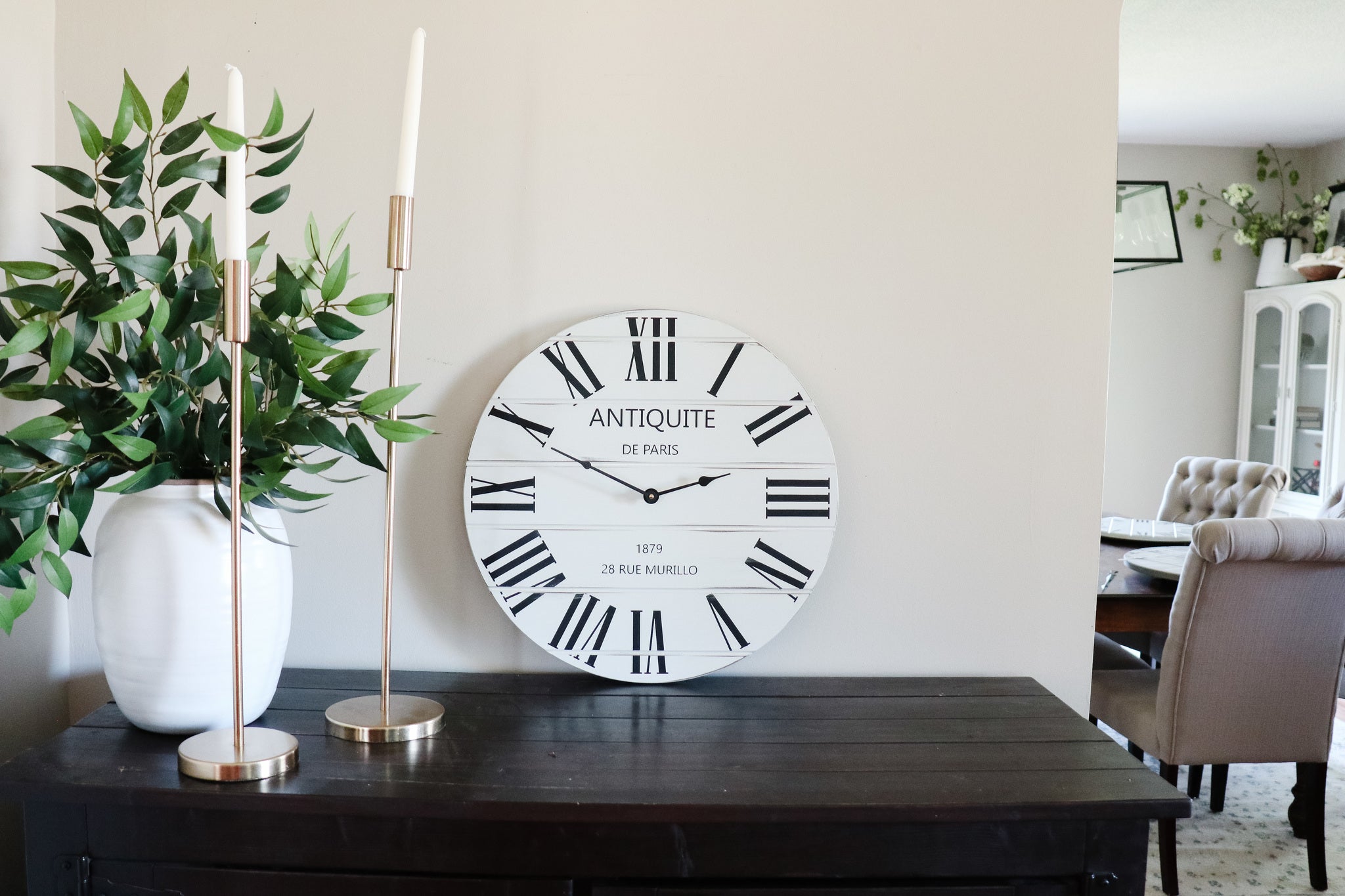 French Style White Lightly Distressed Large Wall Clock