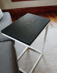 Charcoal Black Ash Industrial Side C Table with White Metal Base