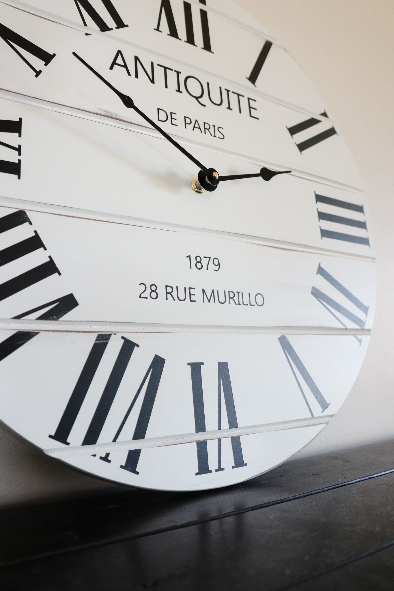 French Style White Lightly Distressed Large Wall Clock