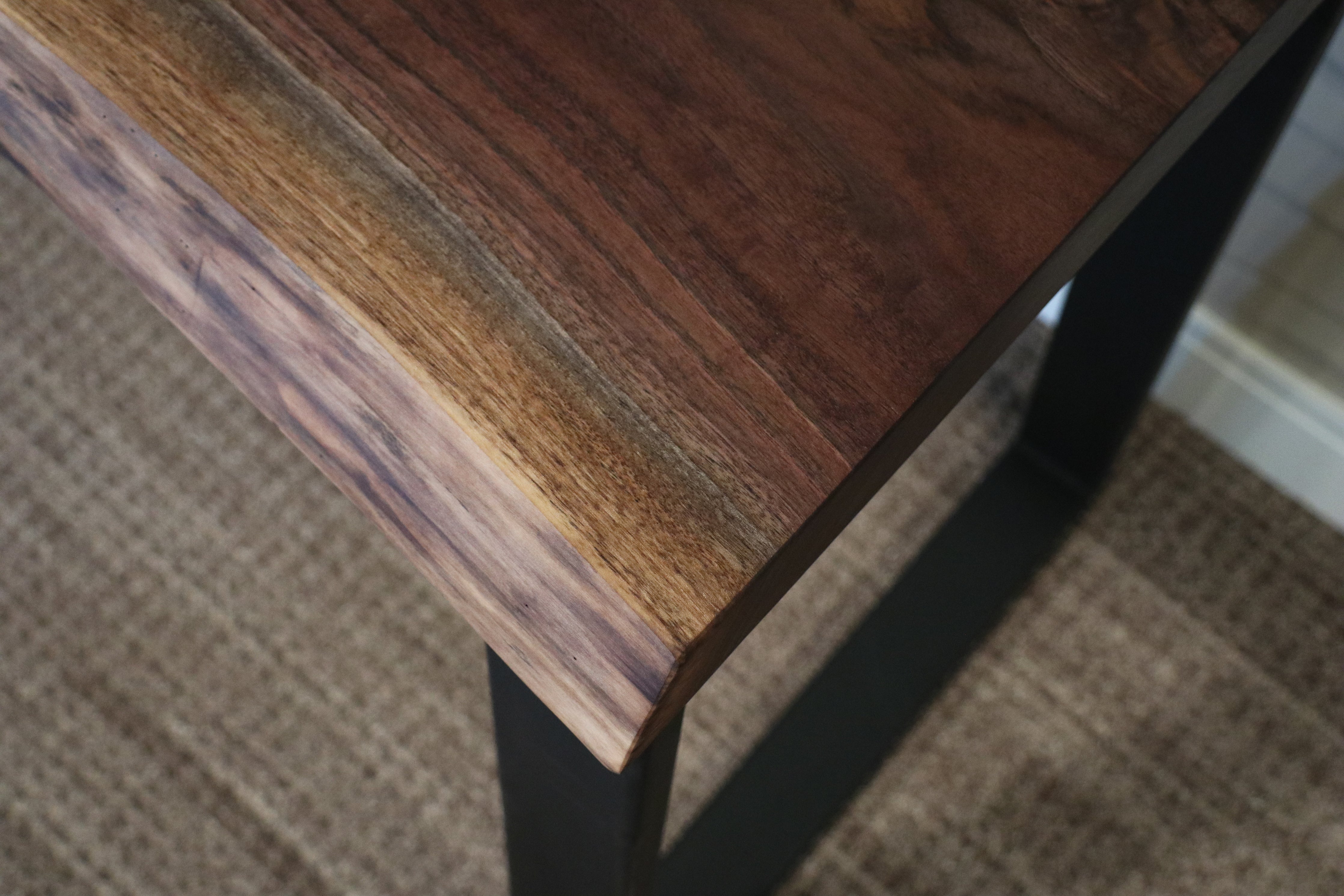 Narrow Live Edge Walnut Bar Table with Metal Base