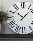 White Lightly Distressed Wooden Farmhouse Wall Clock - Hazel Oak Farms