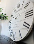 French Style White Lightly Distressed Large Wall Clock