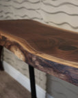 Narrow Live Edge Walnut Bar Table with Metal Base