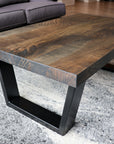 Modern Black Charcoal Ash Wood and Tapered Steel Coffee Table