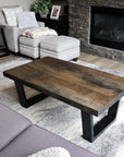 Modern Black Charcoal Ash Wood and Tapered Steel Coffee Table